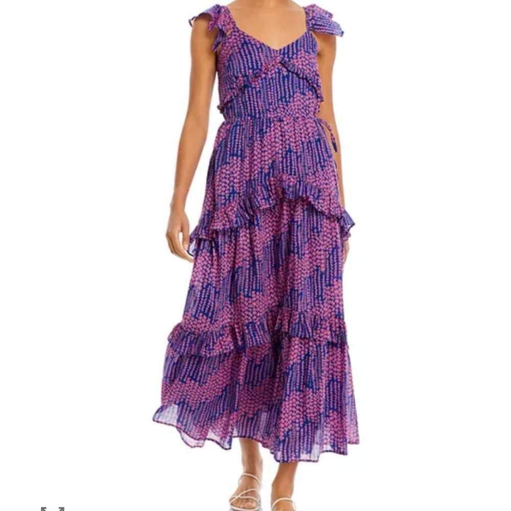 Banjanan Erin Blue and Pink Floral Ruffle Cotton Dress Size XS